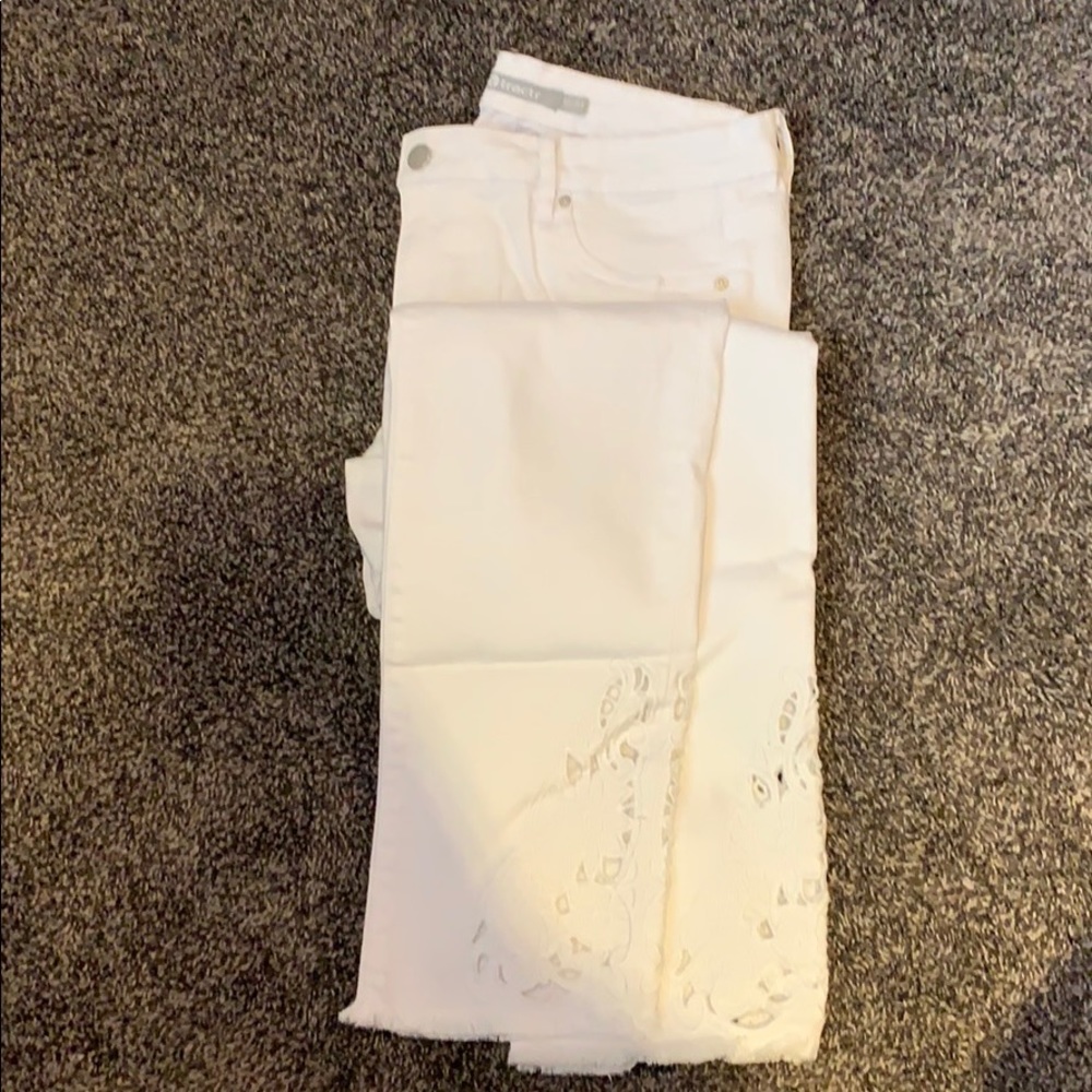 White jeans with floral lace bottom